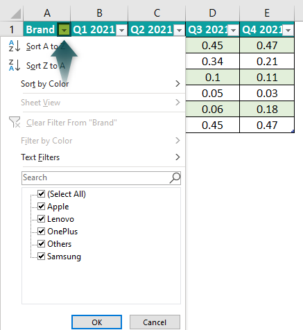 Features Example 1 Sort Filter