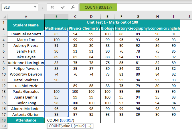 Basic Excel Formulas Example 2.1