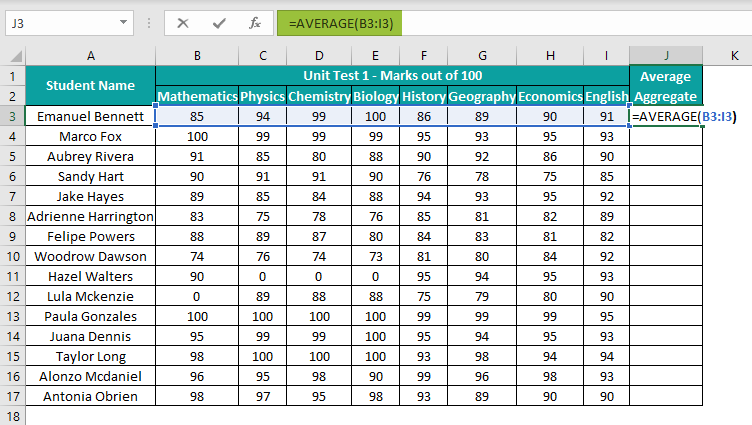 Basic Excel Formulas Example 5.1