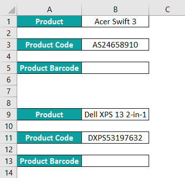 Barcode In Excel Example 1