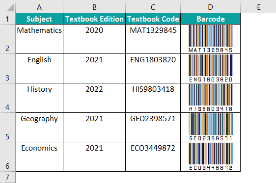 Barcode In Excel Example 2.5