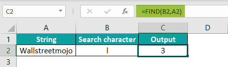 FIND function in Excel Basic Example.4
