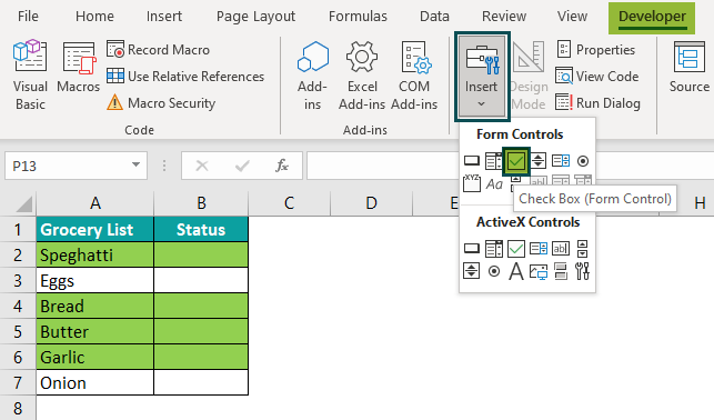 Checklist in Excel Basic Example.1