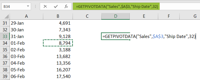 GetPivotData In Excel Example 1.1
