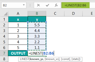 Linest Excel Function Basic Example.1