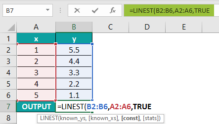 Linest Excel Function Basic Example.3