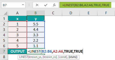 Linest Excel Function Basic Example.4