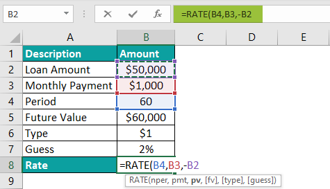 Rate Function in Excel Basic Example.3