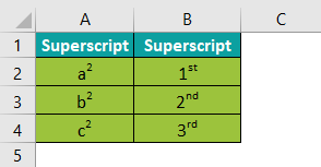 Superscript in Excel Intro Example