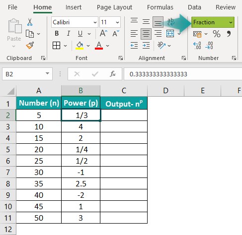 Power function excel - basic example