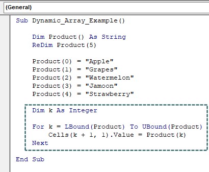 VBA array -Redimloop -code