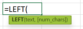Substring In Excel - LEFT Function syntax