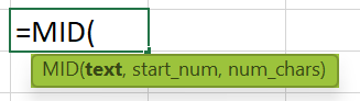 Substring In Excel - MID Function syntax