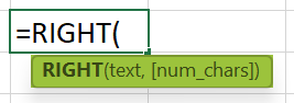 Substring In Excel - RIGHT Function syntax
