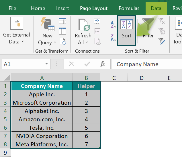 Example 1 - Using Simple Sort Method - Step 2
