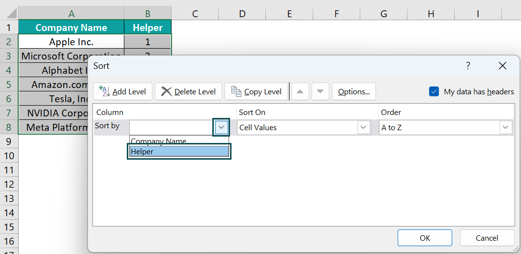 Example 1 - Using Simple Sort Method - Step 2c