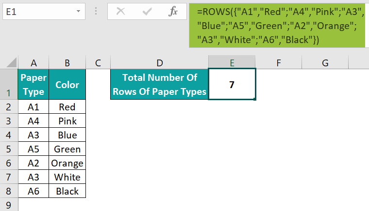 Excel ROWS Function - Example 3 - Step 1c