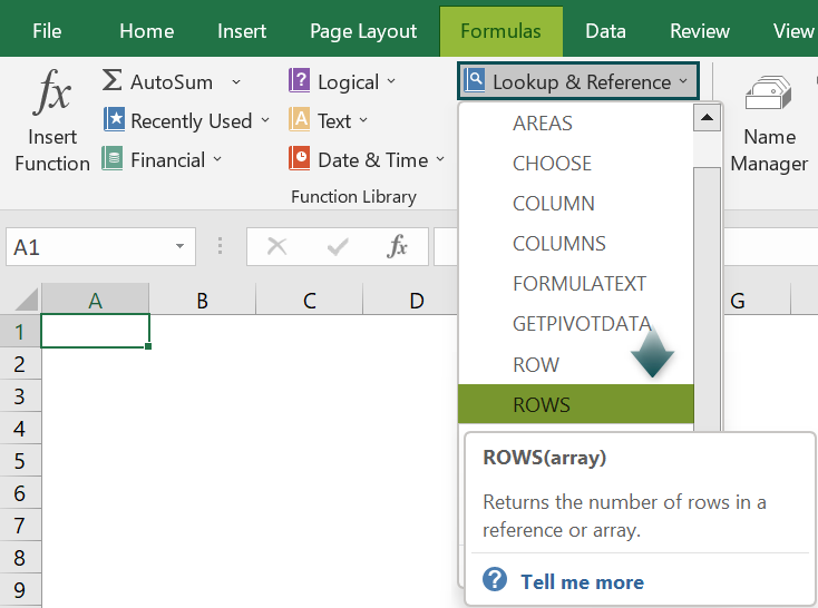 How to Use ROWS Function in Excel - Using Excel Ribbon