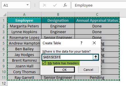 Add Rows in Excel - Example 2 - Create table