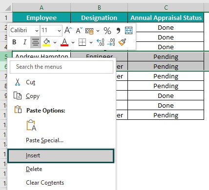 Add Rows in Excel - Example 2 - Step 2 - Insert