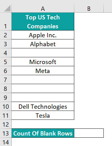 Excel Count Rows - Example 4