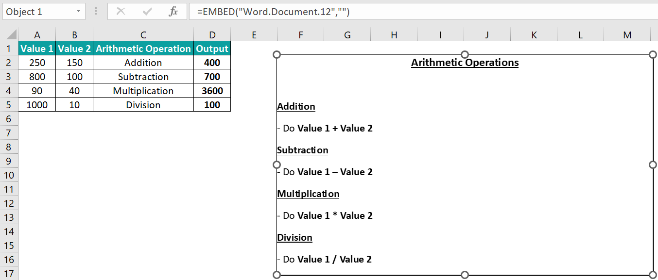 Insert (Embed) An Object In Excel - Basic Example - Step 6e