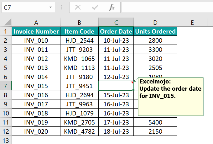 Insert Comment In Excel - Example 1 - Step 2b