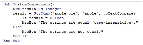 VBA StrComp function Example 1