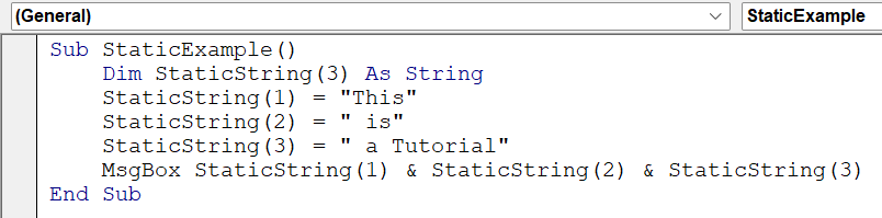 VBA String Array - Definition Example - 1