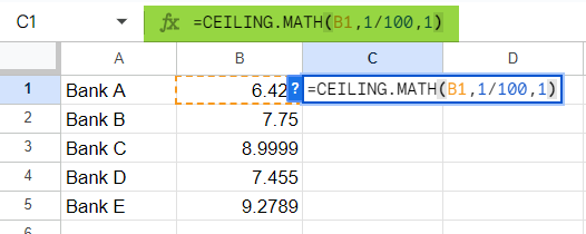 Ceiling Math function in GS Example 1-1