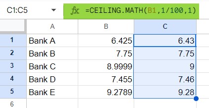 Ceiling Math function in GS Example 1-3