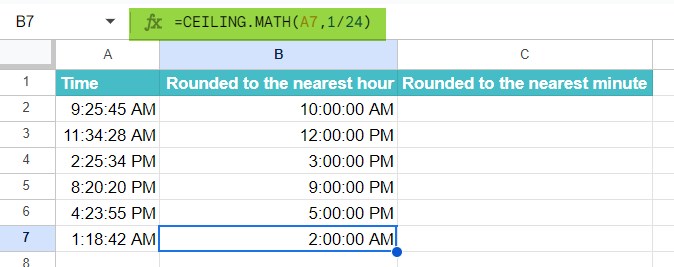 Ceiling Math function in GS Example 3-2