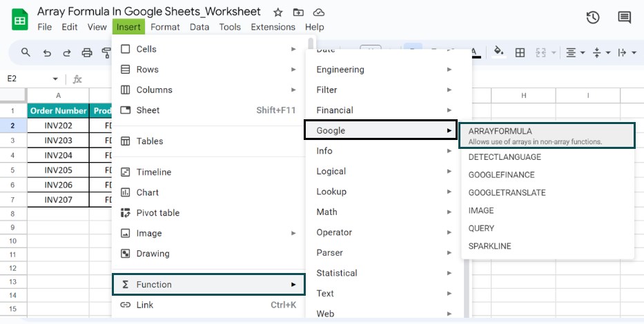 Array Formula In Google Sheets - Example 1 - Alternative