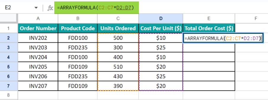 Array Formula In Google Sheets - Example 1 - Step 2