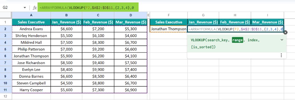 Array Formula In Google Sheets - Example 3 - Step 1 - argument