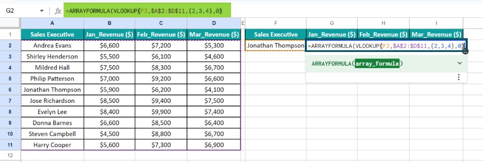 Array Formula In Google Sheets - Example 3 - Step 2