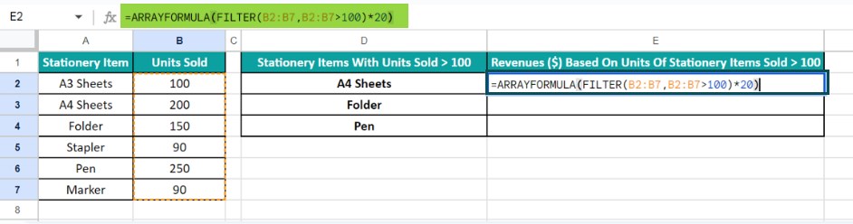 Array Formula In Google Sheets - Example 4 - Step 3