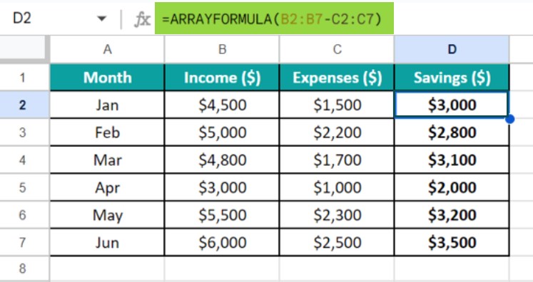 Array Formula In Google Sheets - Intro - Output