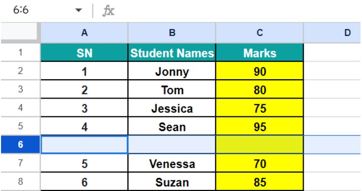 Insert Rows In Google Sheets - Example - Result