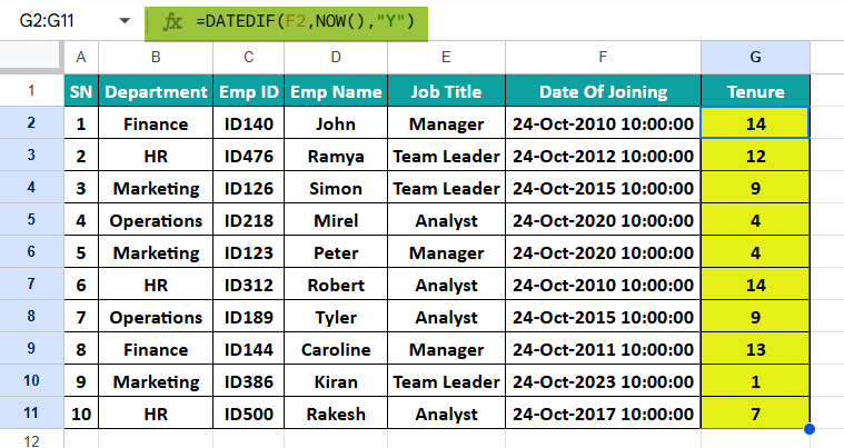 NOW Function In GS Example 2-2
