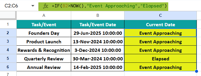 NOW Function In GS Example 3-2