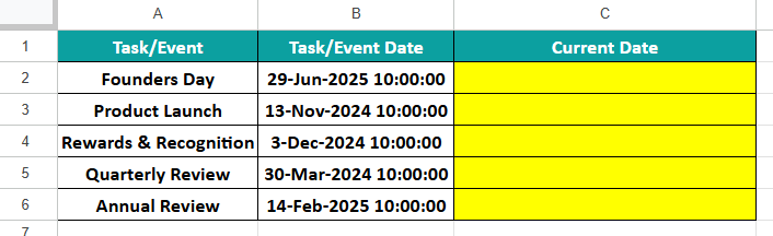 NOW Function In GS Example 3